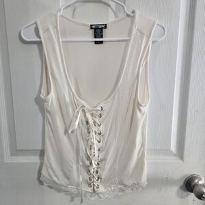 Hot topic y2k 90s lace Ivory corset tank Coquette fairy whimsigoth stretch LG